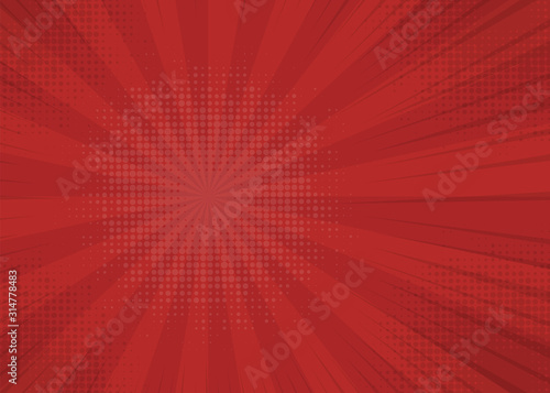 Template vintage pop art red background wide format with an offset center. Banner wallpapers. Your text is here. Vector illustration.