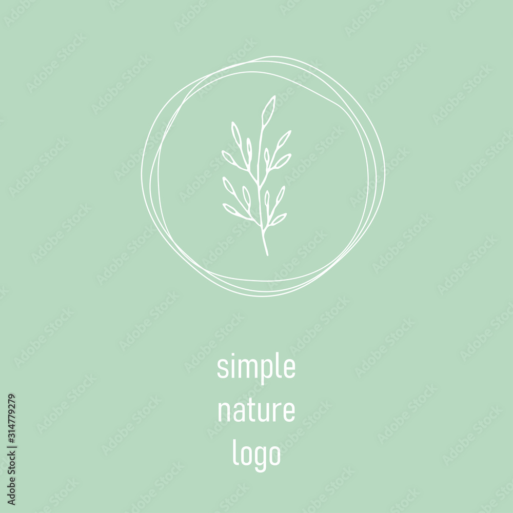 Natural logo of hand-drawn branch in circle. Natural logo of hand-drawn branch in circle.