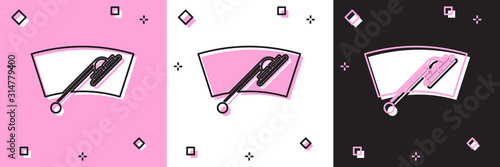 Set Windscreen wiper icon isolated on pink and white, black background. Vector Illustration