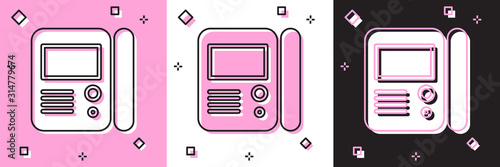 Set House intercom system icon isolated on pink and white, black background. Vector Illustration