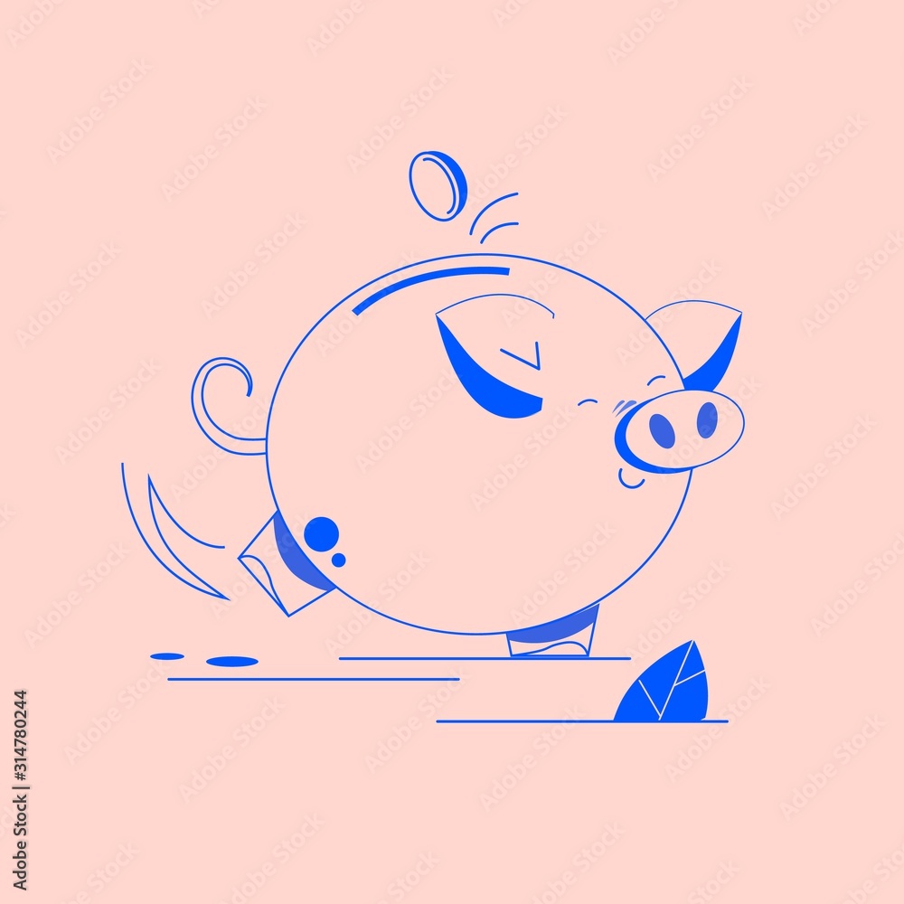 Piggy bank with coin. Icon saving or accumulation of money, investment Piggy bank with coin. Icon saving or accumulation of money, investment