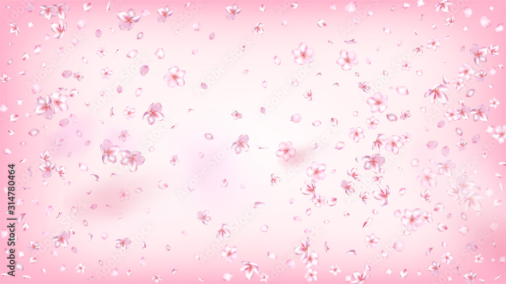 Nice Sakura Blossom Isolated Vector. Magic Flying 3d Petals Wedding Paper. Japanese Gradient Flowers Wallpaper. Valentine, Mother's Day Feminine Nice Sakura Blossom Isolated on Rose