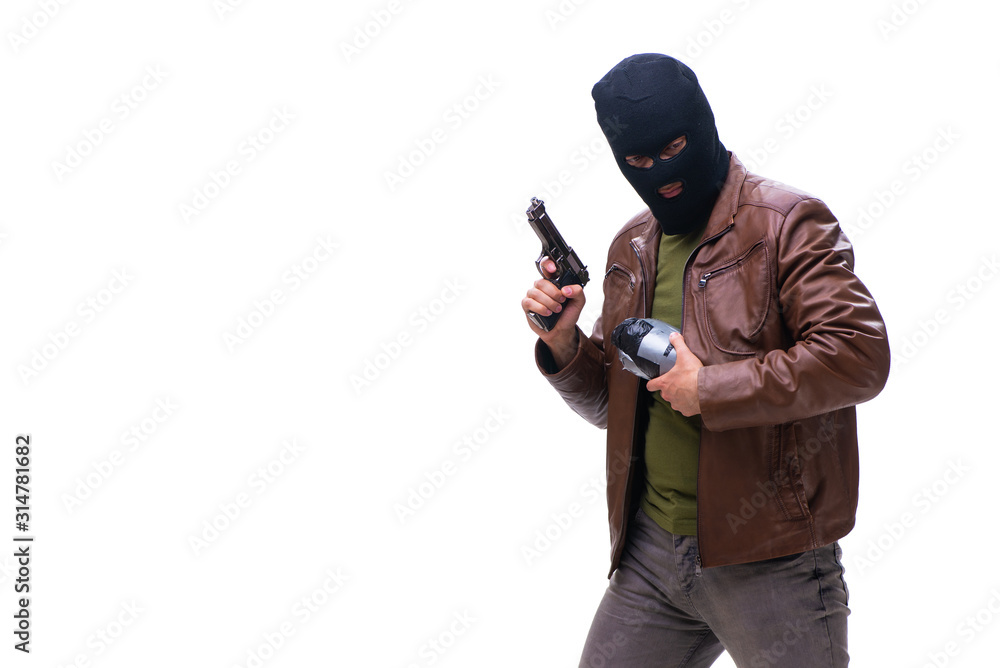 Robber wearing balaclava isolated on white background Robber wearing balaclava isolated on white background