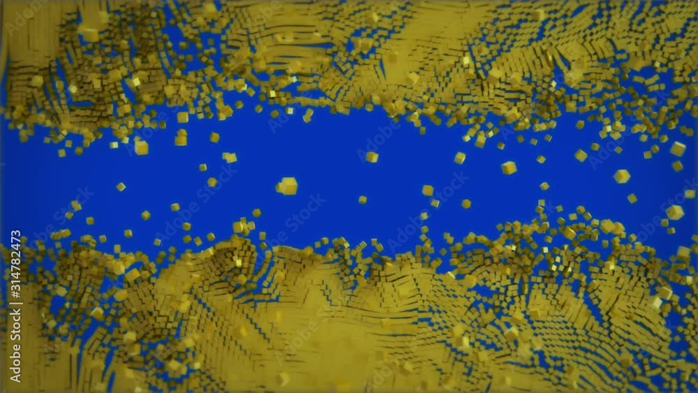 The cubes are falling apart and the green screen appears. To place logo or for text The cubes are falling apart and the green screen appears. To place logo or for text