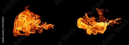 Fire flames on a black background