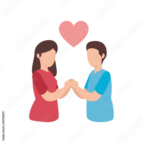 young couple with heart avatar character icon