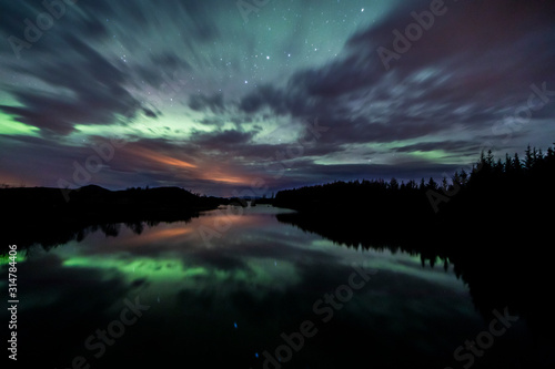 Aurora Borealis (Northern Lights) above lake