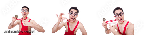 Konstfotografi Funny wrestler with winners medal