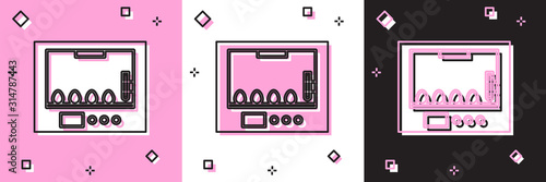Set Incubator for eggs icon isolated on pink and white, black background. Vector Illustration