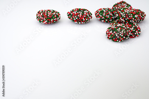 Candy chips on white background