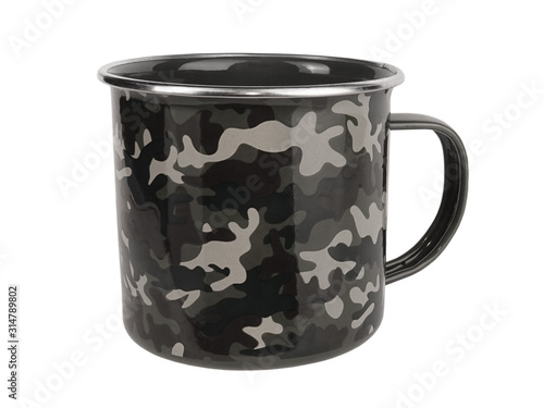 Camouflage metal stainless steel mug isolated on white background