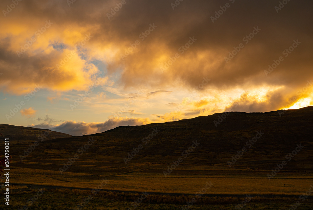 sunset in the nature in Iceland on a sunny day sunset in the nature in Iceland on a sunny day