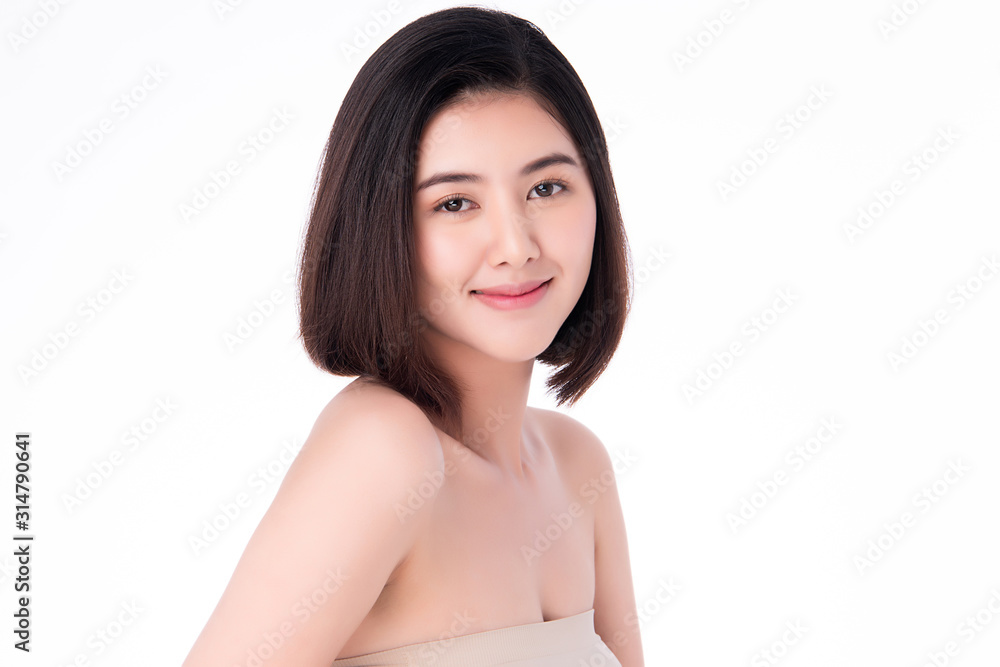 Portrait beautiful young asian woman clean fresh bare skin concept. Asian girl beauty face skincare and health wellness, Facial treatment, Perfect skin, Natural make up, on white background Portrait beautiful young asian woman clean fresh bare skin concept. Asian girl beauty face skincare and health wellness, Facial treatment, Perfect skin, Natural make up, on white background