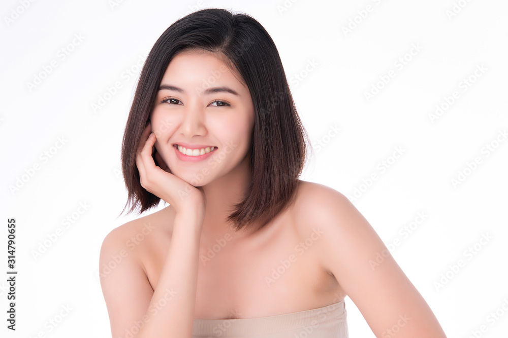 Portrait beautiful young asian woman clean fresh bare skin concept. Asian girl beauty face skincare and health wellness, Facial treatment, Perfect skin, Natural make up, on white background Portrait beautiful young asian woman clean fresh bare skin concept. Asian girl beauty face skincare and health wellness, Facial treatment, Perfect skin, Natural make up, on white background