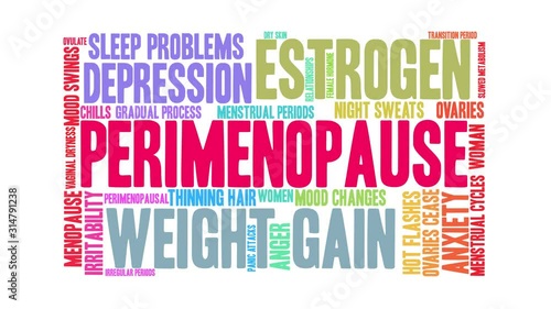 Perimenopause Animated Word Cloud on a white background. 