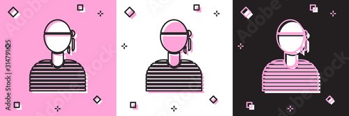 Set Sailor captain icon isolated on pink and white, black background. Vector Illustration