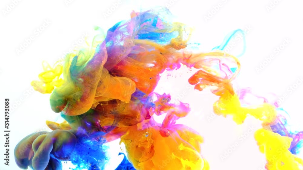 4K ,Color paint drops in water , abstract color mix , drop of Ink color mix paint falling on water Colorful ink in water, 4K footage,