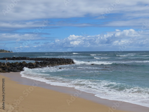 beach, sea, sand, ocean, sky, water, coast, waves, blue, nature, wave, surf, landscape, summer, horizon, clouds, seascape, shore, travel, vacation, coastline, holiday, white, cloud, tropical