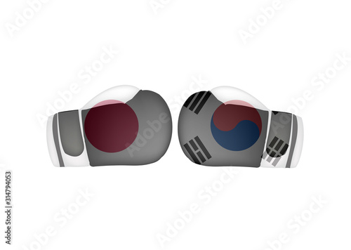 JapanVS South korea conflict, Boxing gloves with Japan and  the Republic of Korea flag, boxing battle concept, sign symbol background, vector illustration.