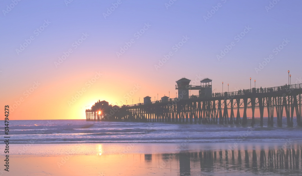 Vintage photo of sunset on California beach