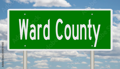 Rendering of a green 3d highway sign for Ward County photo