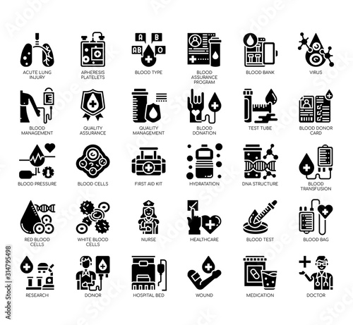 Set of blood donation thin line and pixel perfect icons for any web and app project.