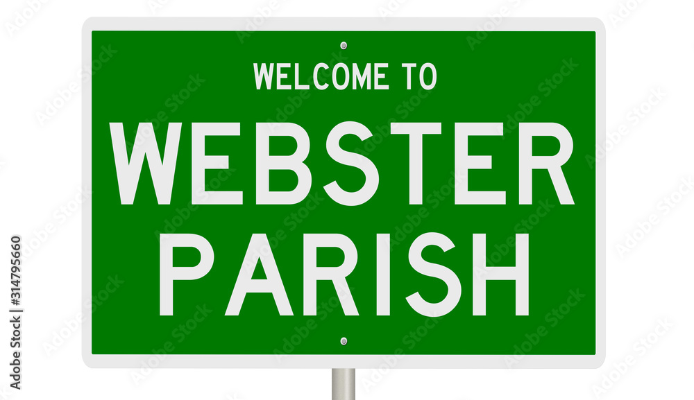Rendering of a green 3d highway sign for Webster Parish in Louisiana Rendering of a green 3d highway sign for Webster Parish in Louisiana