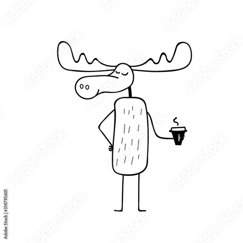 Coloring Moose with coffee on white background.