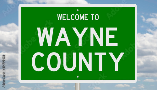 Rendering of a green 3d highway sign for Wayne County photo
