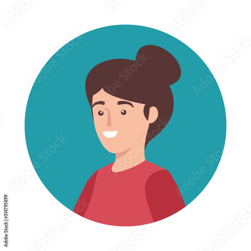 face young woman in frame circular avatar character icon vector illustration design