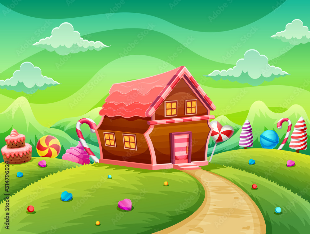 sweet house of cookies and candy on a background of illustration
