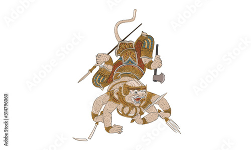 Thai traditional painting in temple, vHanuman vector
