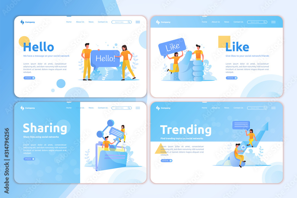 Set of people on social network concept on landing page