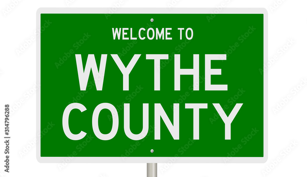 Rendering of a green 3d highway sign for Wythe County Rendering of a green 3d highway sign for Wythe County