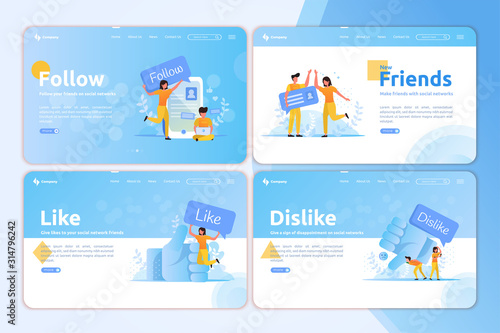 People on social network concept on landing page set