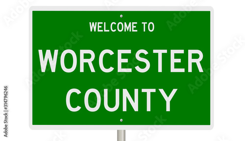 Rendering of a green 3d highway sign for Worcester County photo