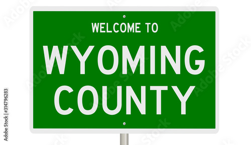 Rendering of a green 3d highway sign for Wyoming County photo