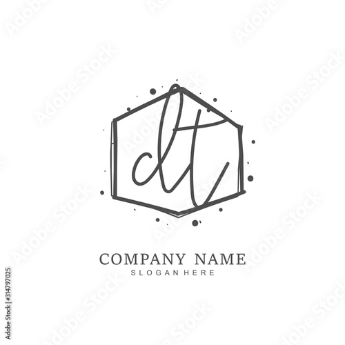 Handwritten initial letter D T DT for identity and logo. Vector logo template with handwriting and signature style.