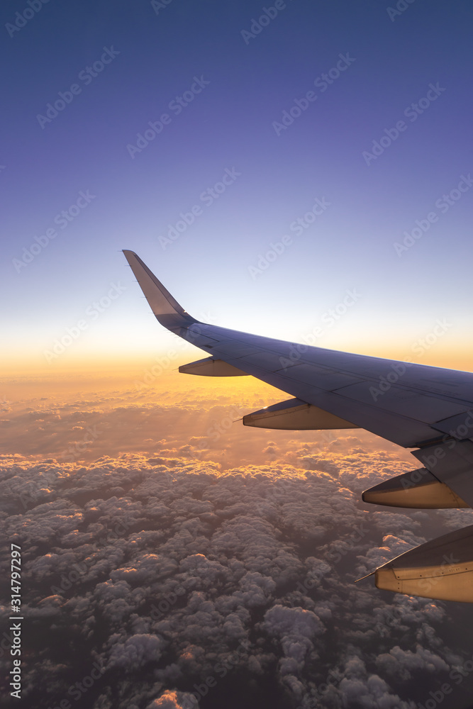 Obraz premium The airplane flew over the clouds. 