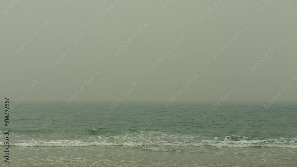 Smoke haze Over Ocean Horizon Views, PAN RIGHT Smoke haze Over Ocean Horizon Views, PAN RIGHT