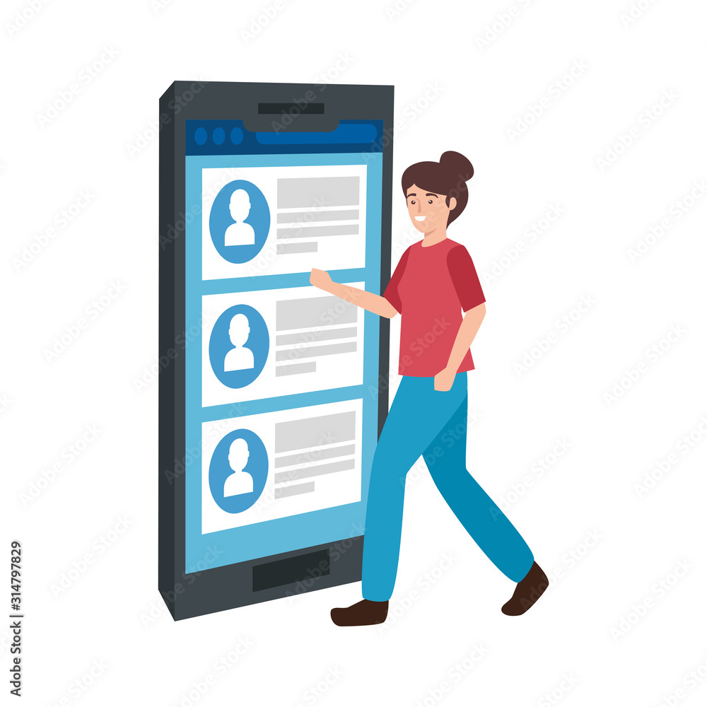young woman and smartphone with chat vector illustration design young woman and smartphone with chat vector illustration design