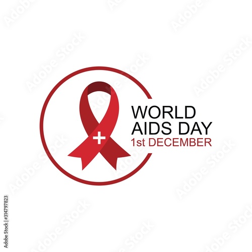 World aids day logo concept design. Aids awareness red ribbon. Medical Design illustration. Aids treatment with vertical and horizontal lines.