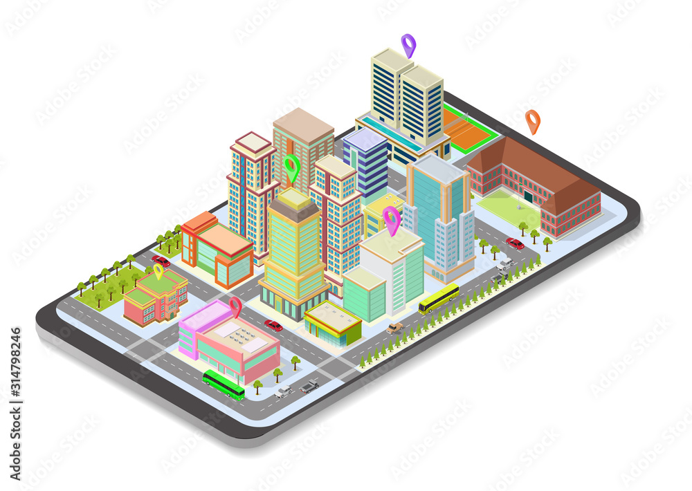 vector isometric city map on smart phone vector isometric city map on smart phone