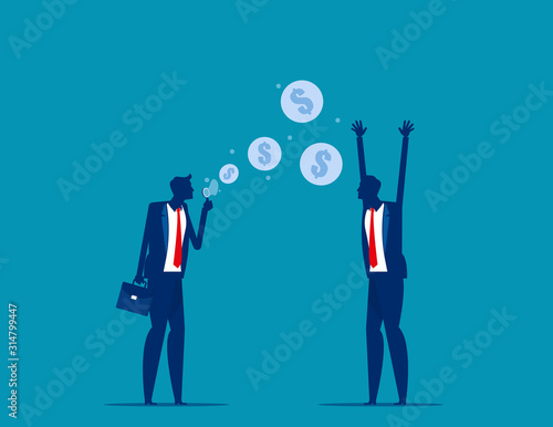 Blowing bubble soap inside have dollar sign. Finance and Economic concept