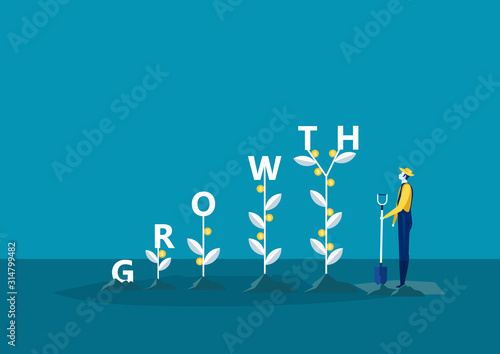 farmer plant a money tree or picking dollars from money tree. Business growth, 