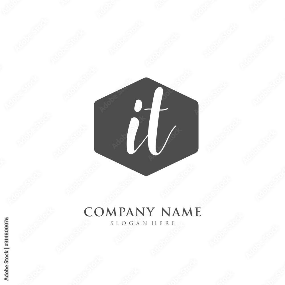 Handwritten initial letter I T IT for identity and logo. Vector logo template with handwriting and signature style.