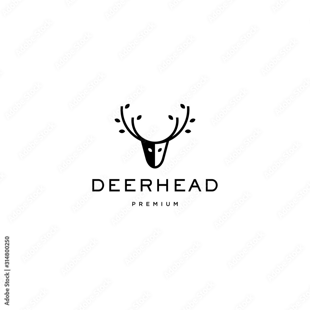 Obraz premium Vector logo design icon. Deer head with leaves. Modern simple style