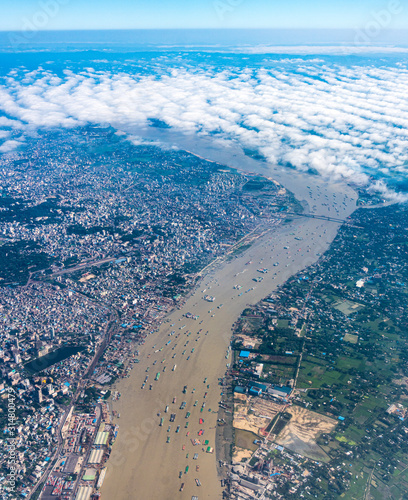 Aerial view of karnaphuli river at Chittagong city, Bangladesh © hit1912