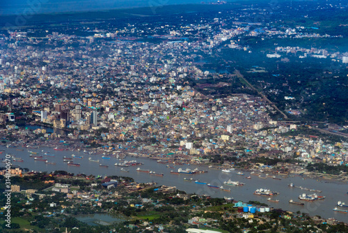 Aerial view of karnaphuli river at Chittagong city, Bangladesh