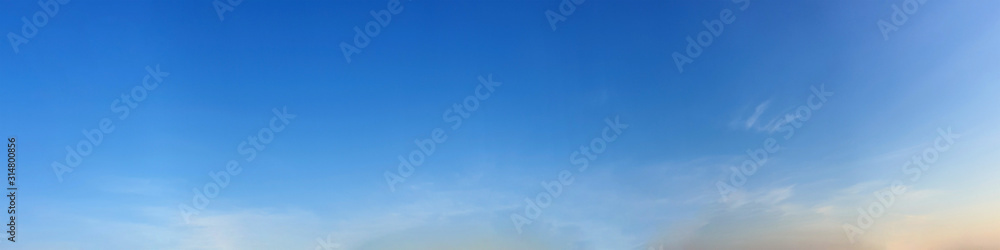 Panorama sky with cloud on a sunny day. Beautiful cirrus cloud. Panoramic image.